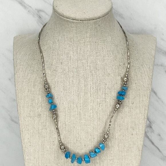 Blue Faux Turquoise Silver Tone Beaded Necklace - Picture 1 of 5